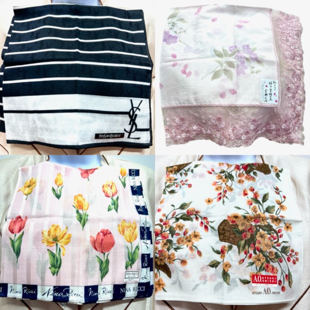 BUNDLE 4:  YSL--NINA RICCI-JP  -A.O. AtsukiScarf/Handker Cotton/Silk 25" 19"(88